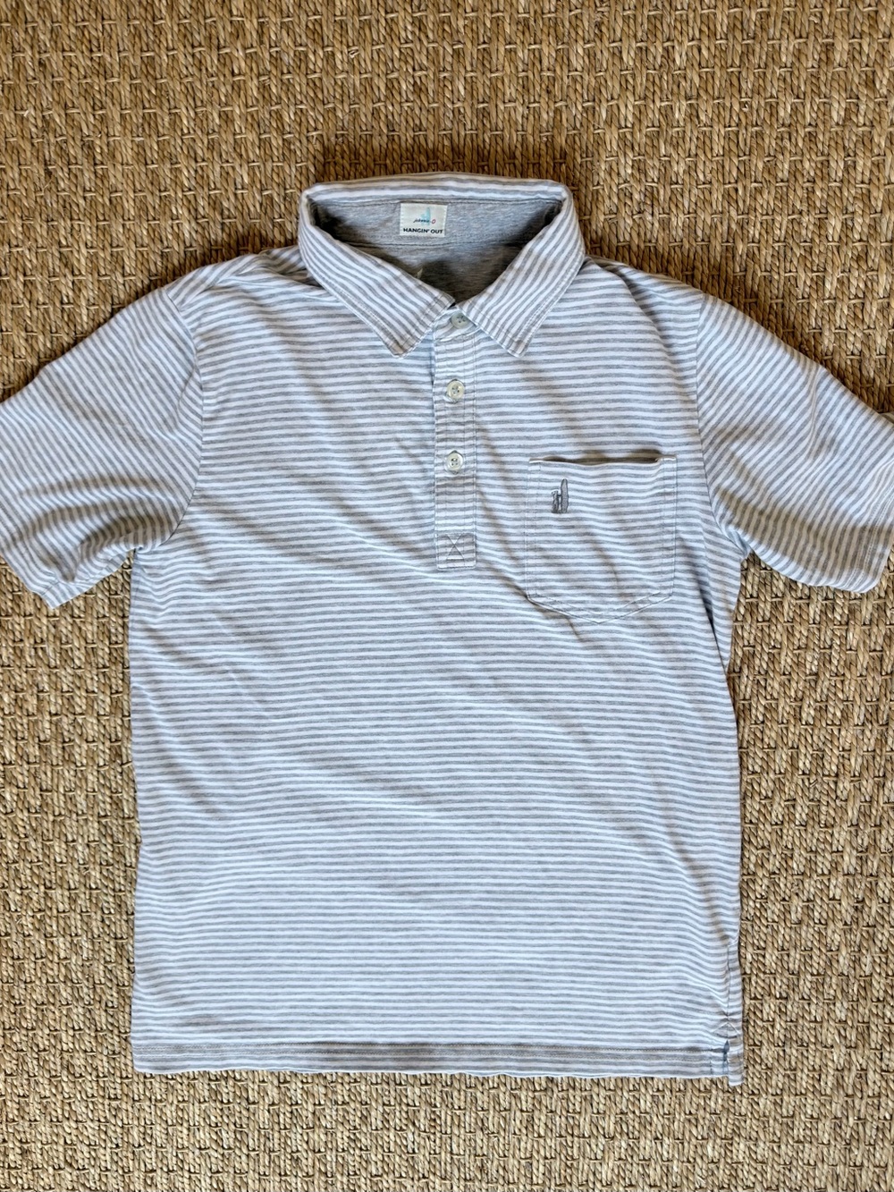 Johnnie-O Gray & White Striped Polo - Size 12 Boys